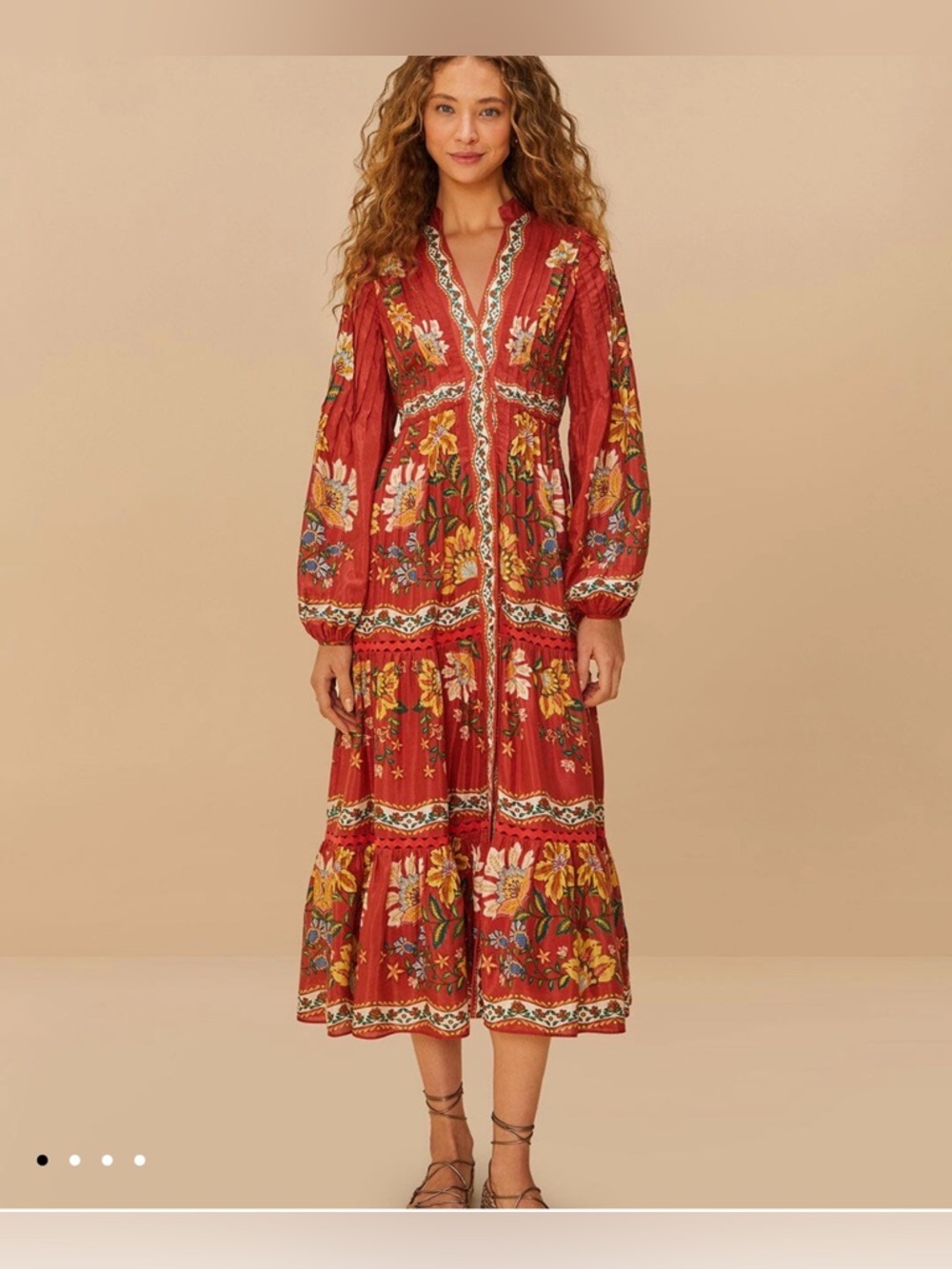 FARM Rio Red Garden Delight midi dress